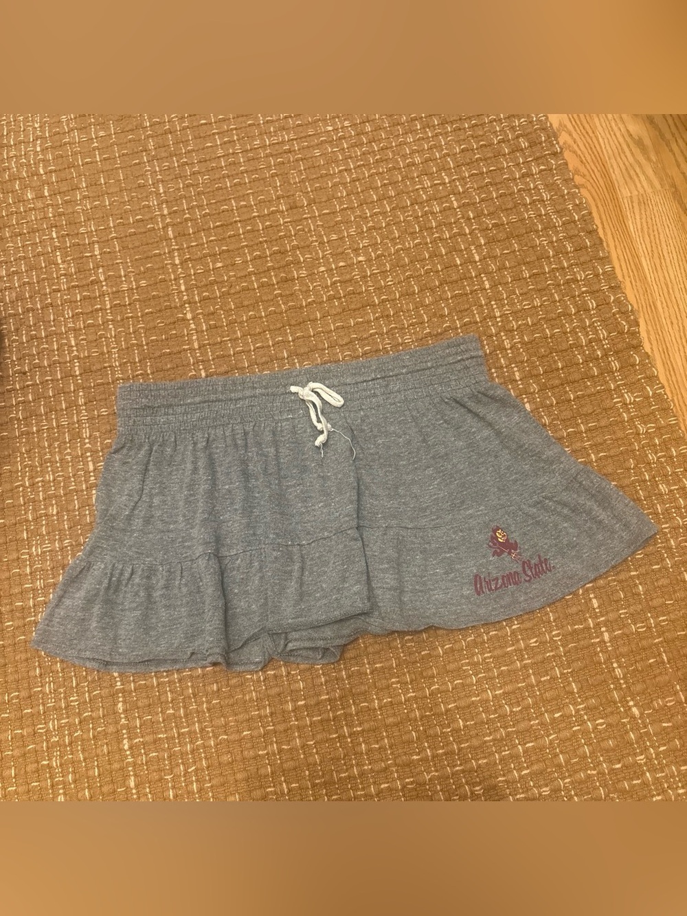 Soffe Gray Ruffle Drawstring Skort with Maroon Logo